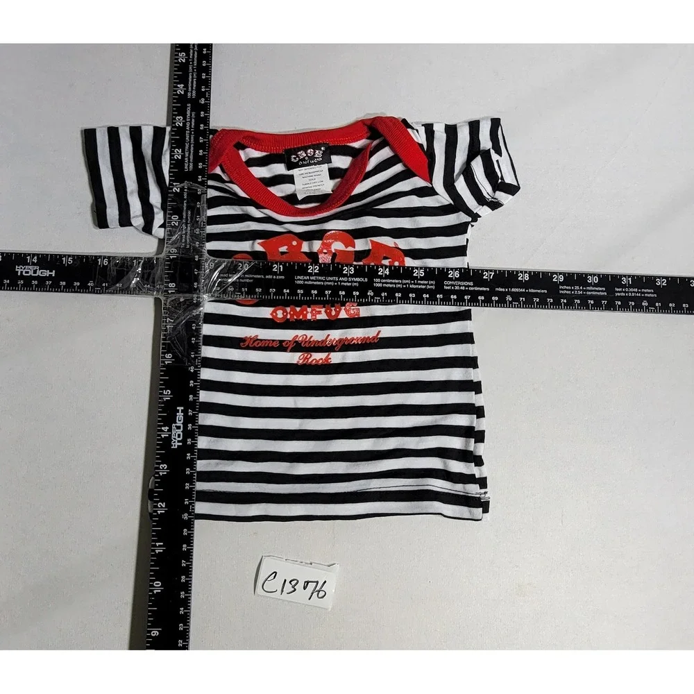 CBGB OMFUG Infant Bodysuit 3-6M Black White Striped Punk Rock Music Band Tee